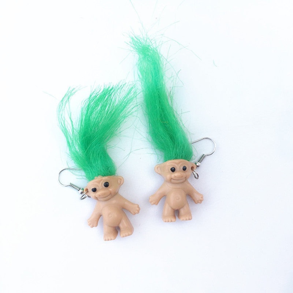 90s Green Troll Doll Earrings